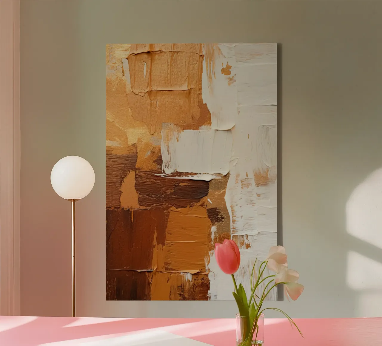 Abstracte bruine crème canvas met Baklijst van Imagine