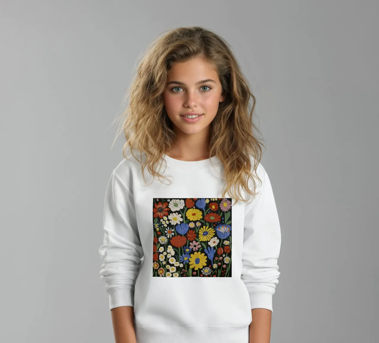 Forme floreali colorate di ispirazione matissiana su sfondo nero felpa bambino da Modern Muse