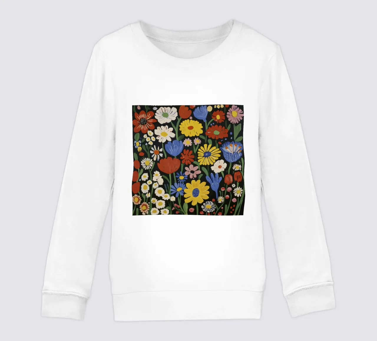 Forme floreali colorate di ispirazione matissiana su sfondo nero felpa bambino da Modern Muse