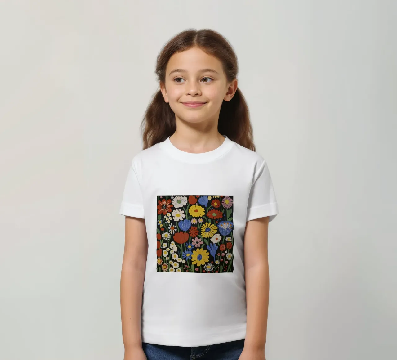 Kleurrijke op Matisse geïnspireerde bloemvormen op zwarte achtergrond kinder t-shirt van Modern Muse