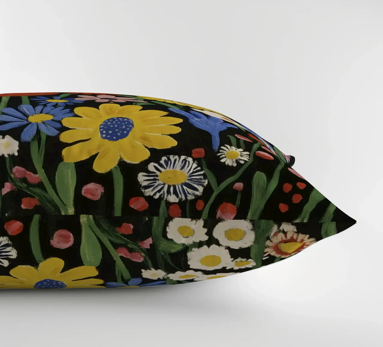 Forme floreali colorate di ispirazione matissiana su sfondo nero cuscino da Modern Muse