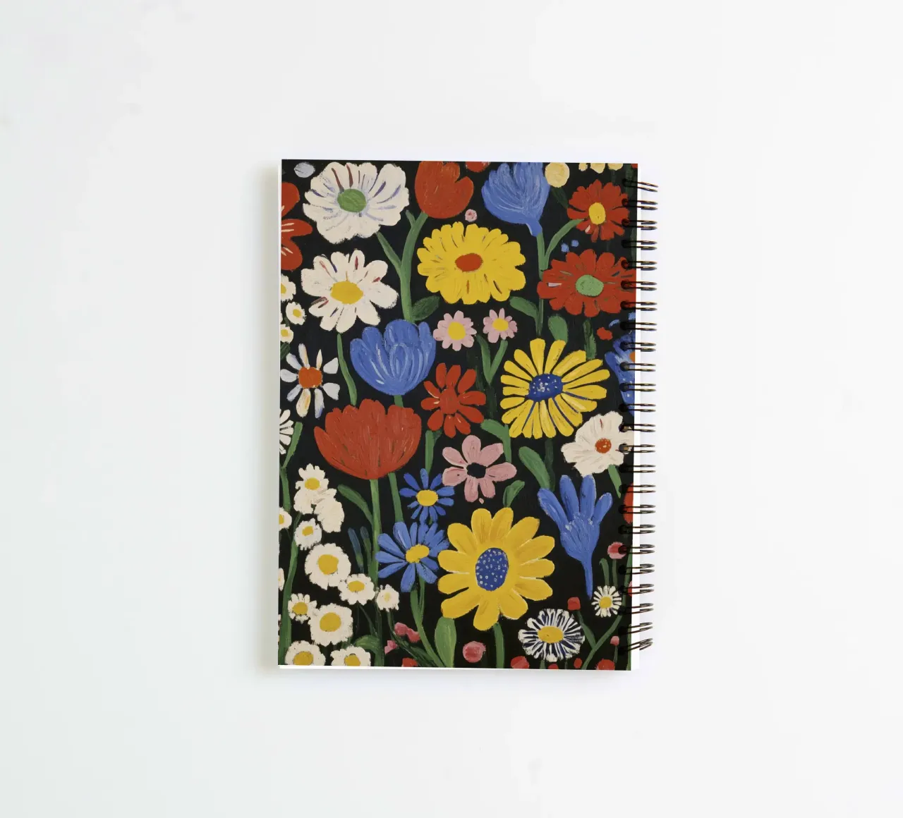 Colorful Matisse-Inspired Floral Shapes on Black Background spiral notebook by Modern Muse