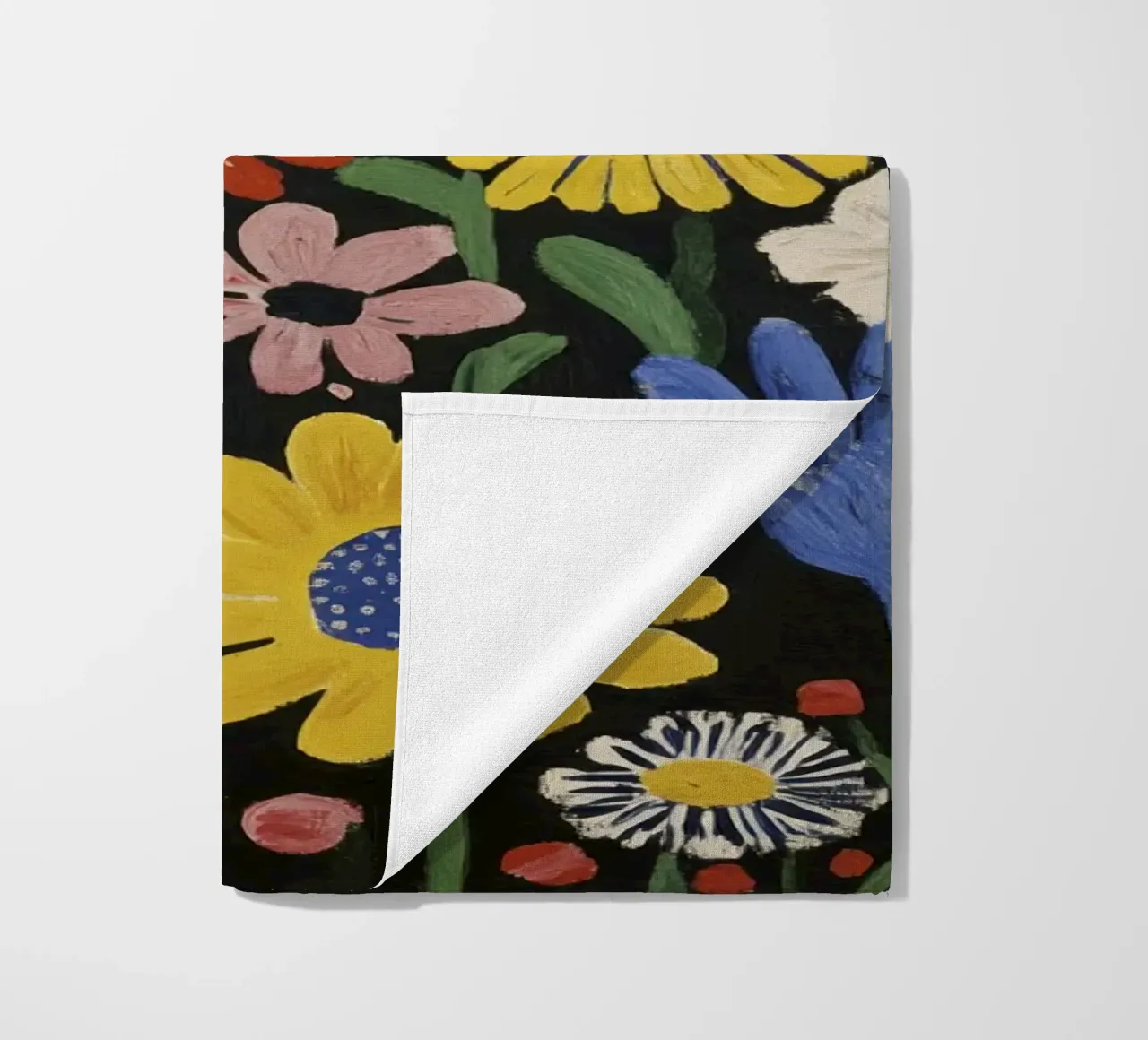 Colorful Matisse-Inspired Floral Shapes on Black Background beach towel by Modern Muse