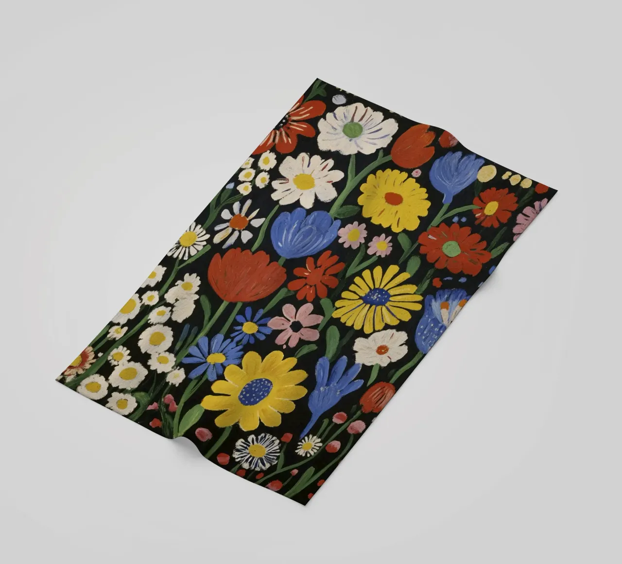 Colorful Matisse-Inspired Floral Shapes on Black Background beach towel by Modern Muse