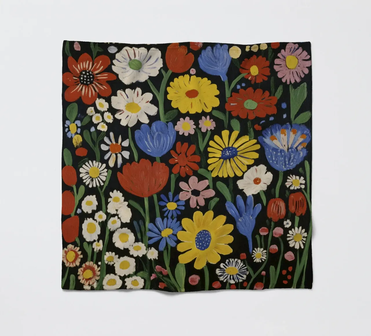 Bunte Matisse-inspirierte florale Formen auf schwarzem Hintergrund Fleecedecke von Modern Muse