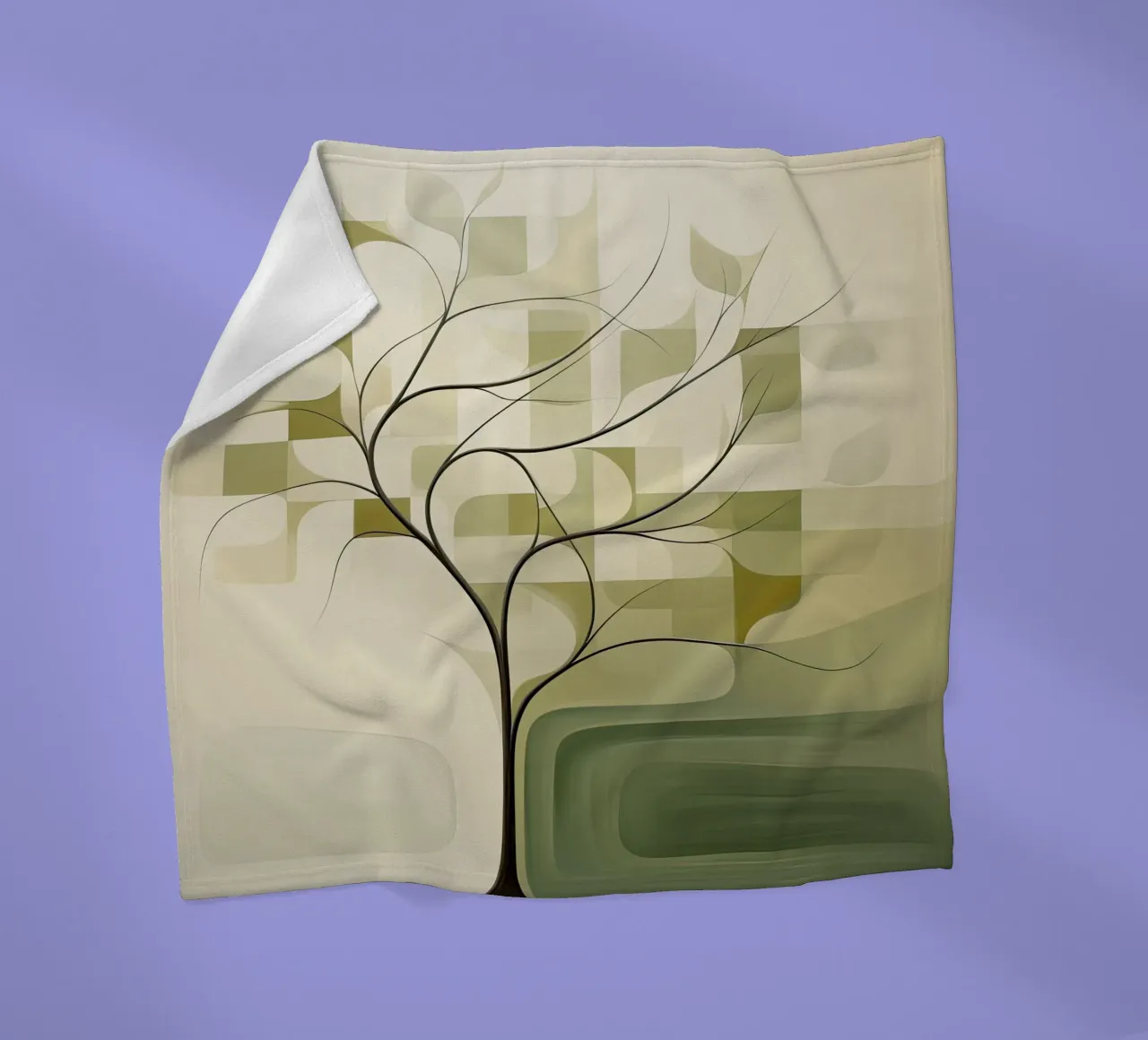 Abstract tree in green colours fleece blanket by Imagine