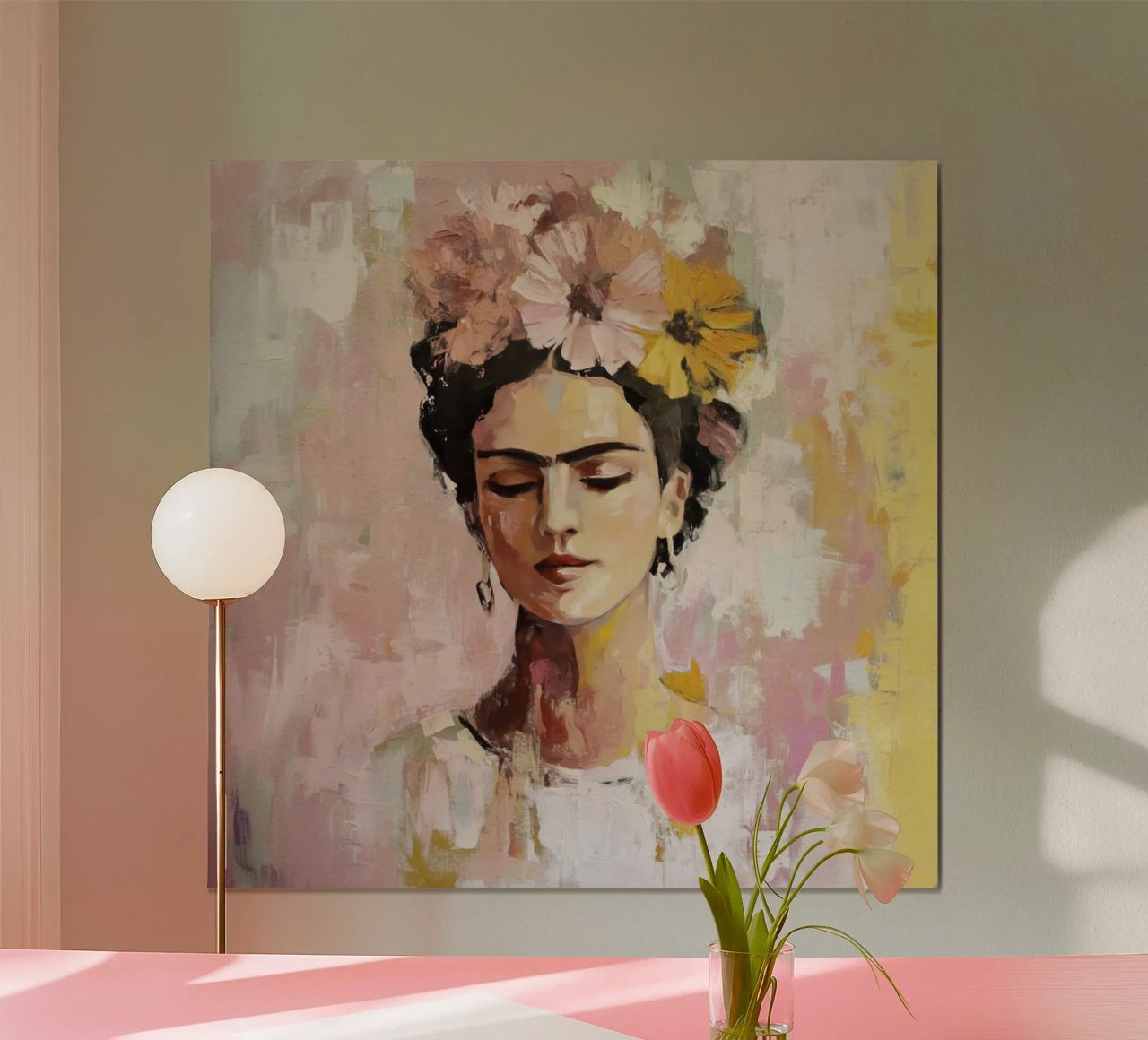 Iconic Mexican Muse in Pastel Tones with Floral Crown poster by Modern Muse