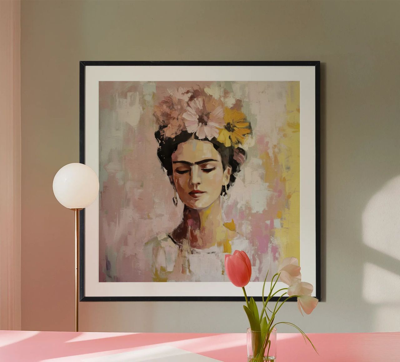 Iconic Mexican Muse in Pastel Tones with Floral Crown poster by Modern Muse