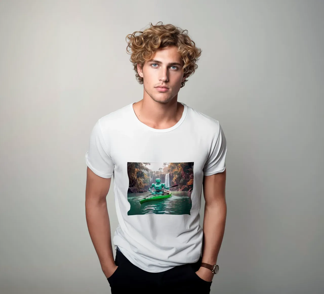 ROBOT EN CANOE. Vert. t-shirt by Thierry vobmann photography