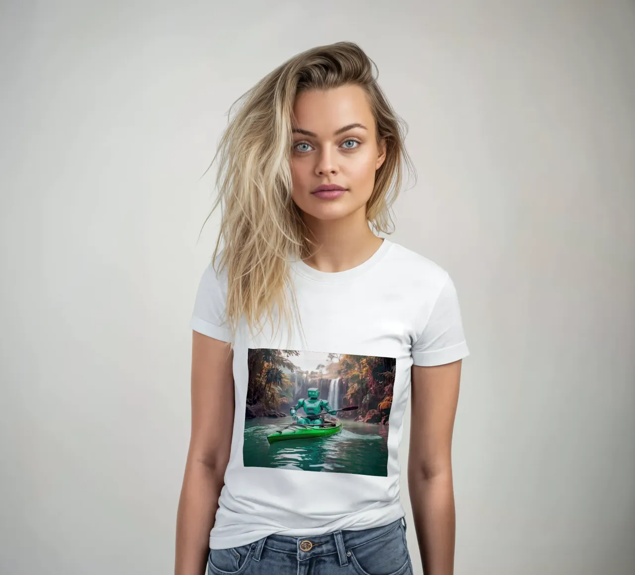 ROBOT EN CANOE. Vert. t-shirt da donna da Thierry vobmann photography