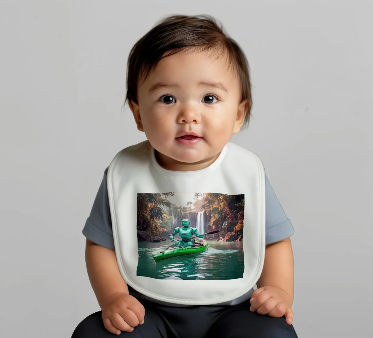 ROBOT EN CANOE. Vert. baby bib by Thierry vobmann photography