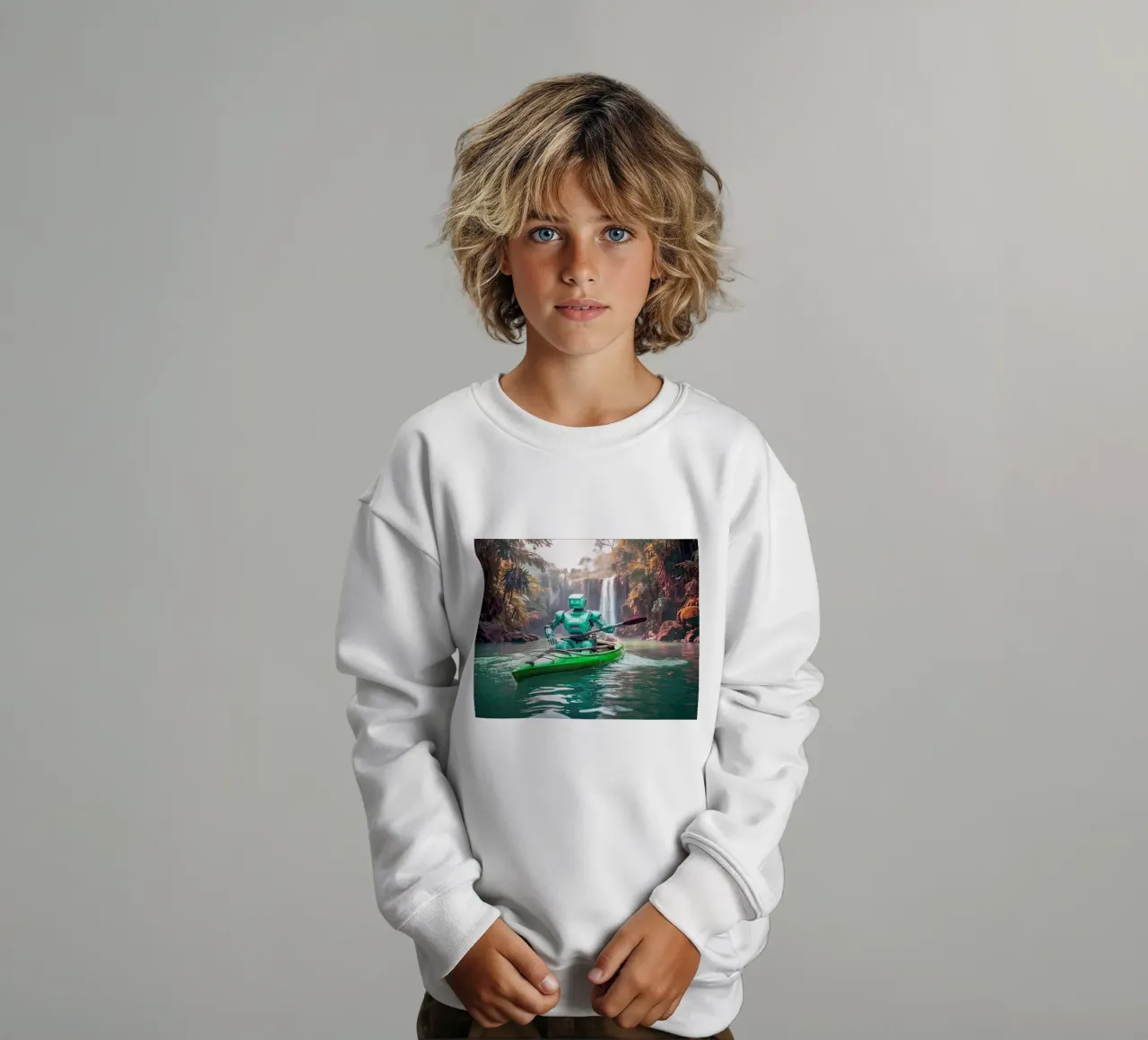 ROBOT EN CANOE. Vert. sudadera para niño de Thierry vobmann photography