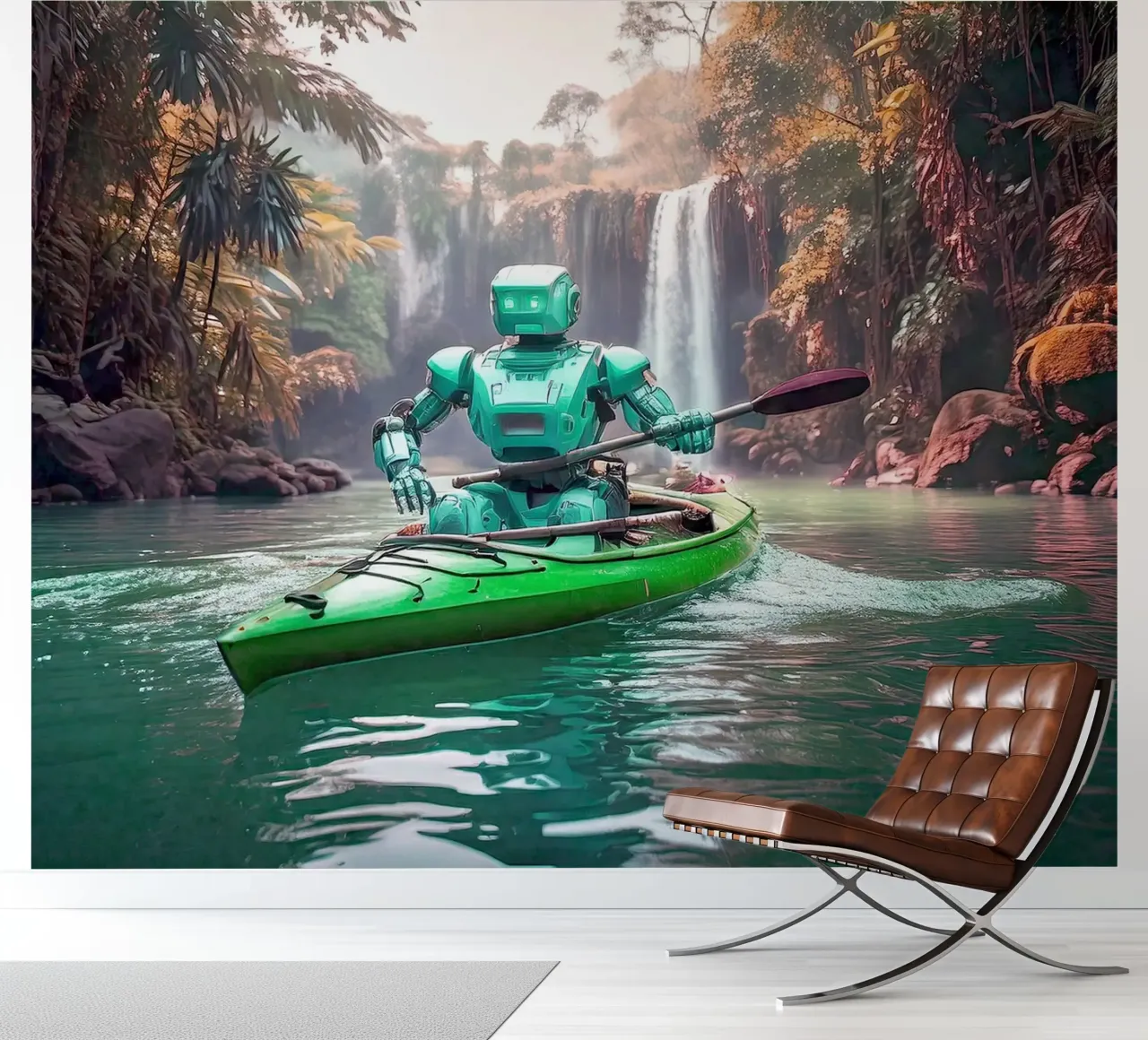 ROBOT EN CANOE. Vert. papel para pared de Thierry vobmann photography