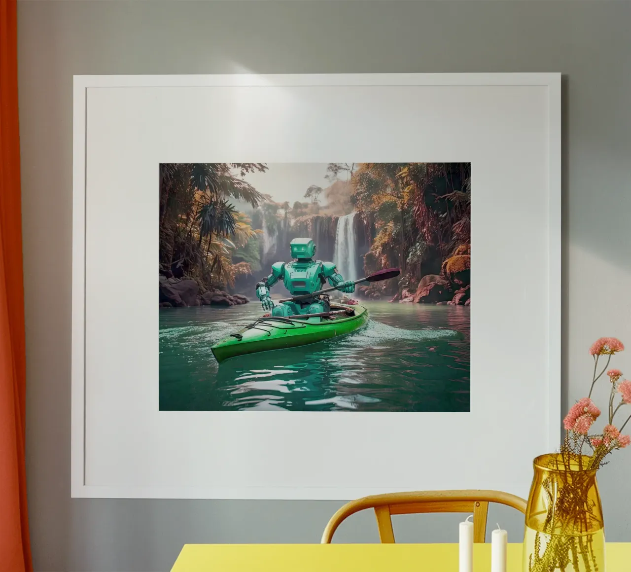 ROBOT EN CANOE. Vert. hahnemühle de Thierry vobmann photography