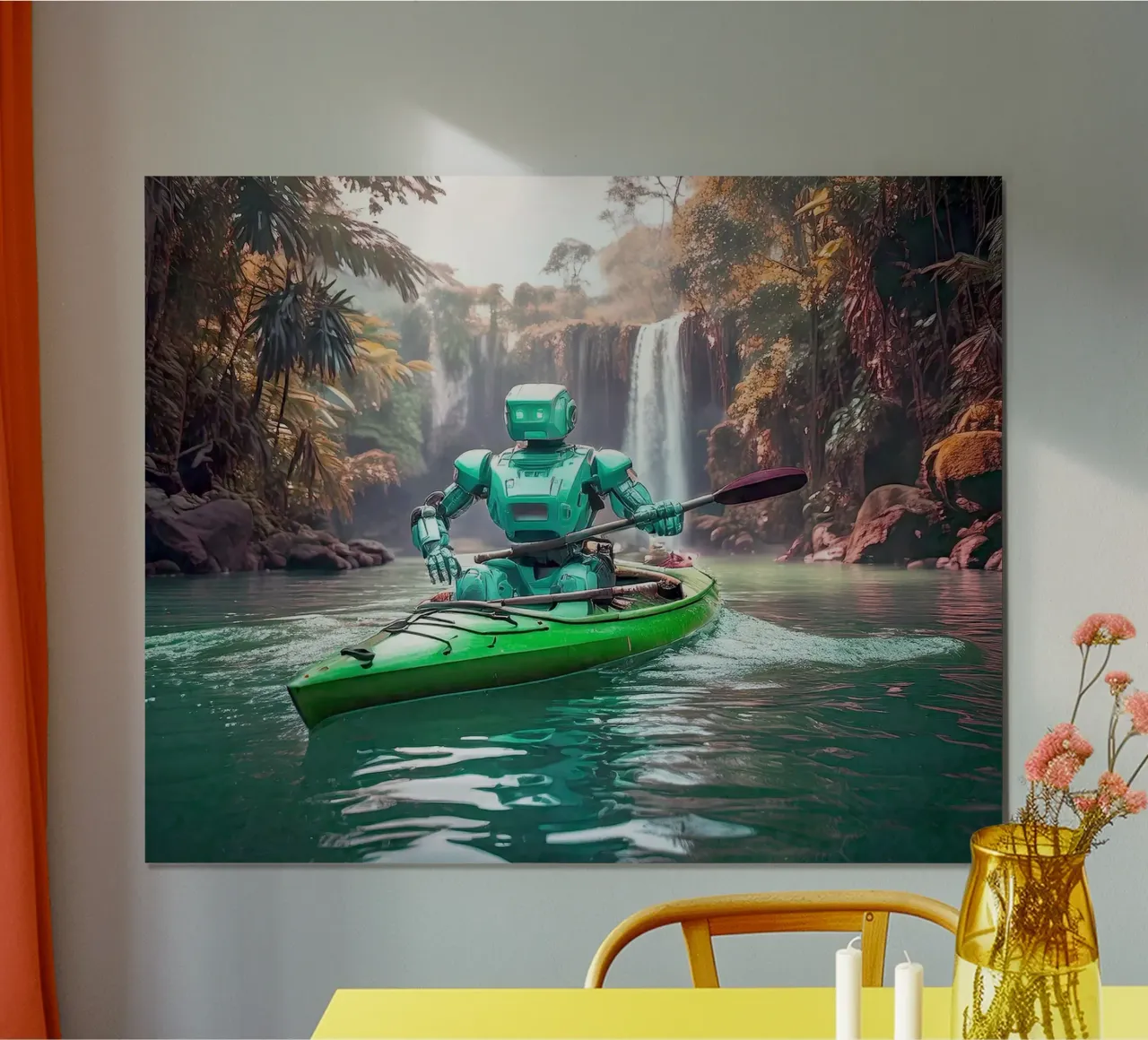 ROBOT EN CANOE. Vert. hahnemühle de Thierry vobmann photography