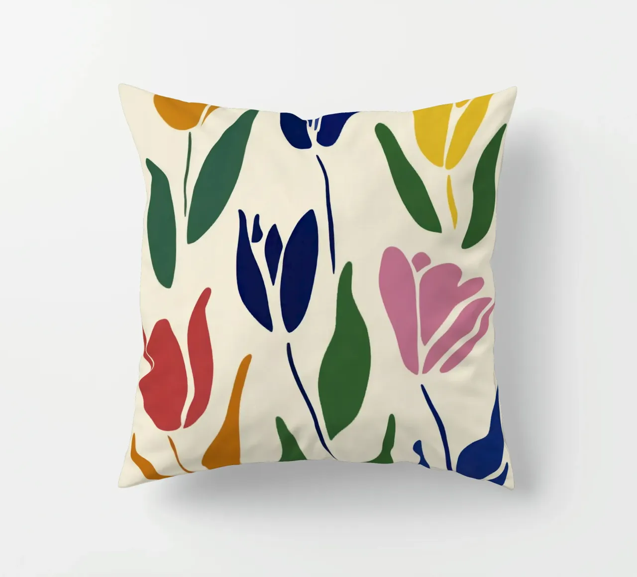 Tulipani colorati e audaci in stile midcentury ispirato a Matisse cuscino da Modern Muse