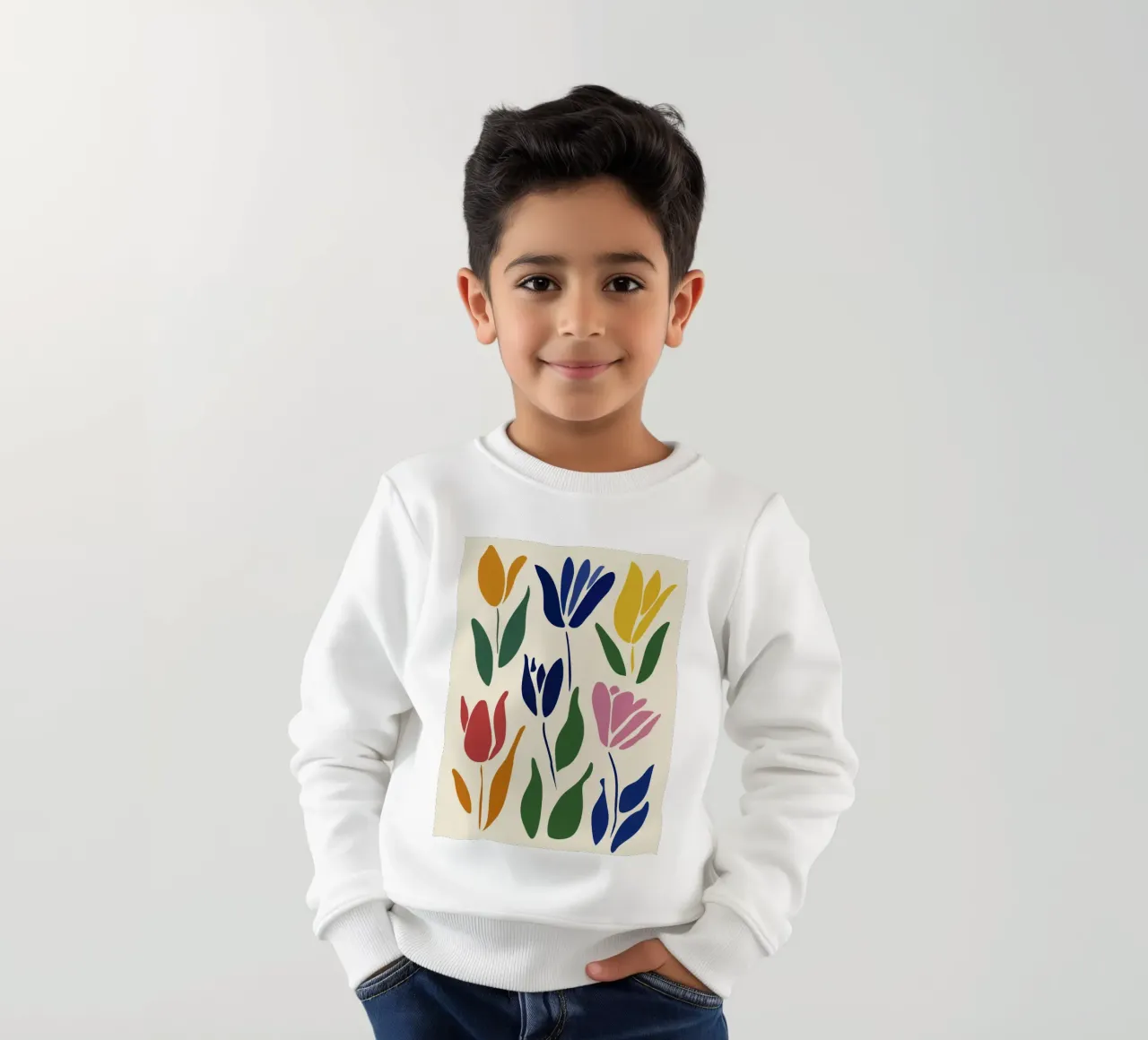 Tulipani colorati e audaci in stile midcentury ispirato a Matisse felpa bambino da Modern Muse