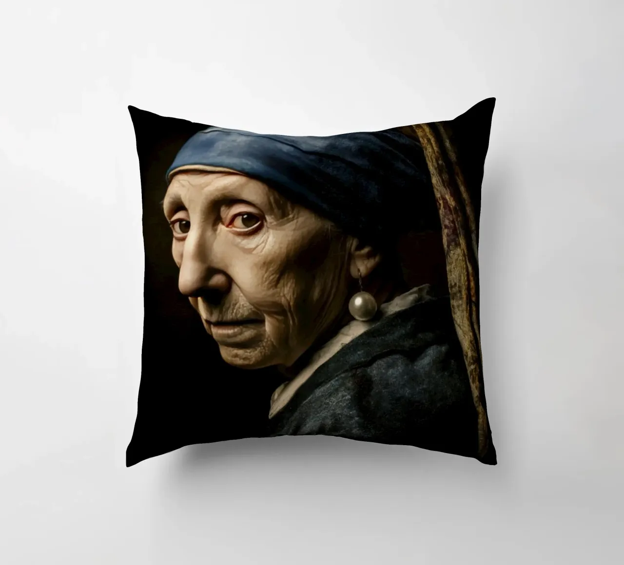 Ragazza d'epoca con orecchino di perla in stile Midcentury cuscino da Modern Muse