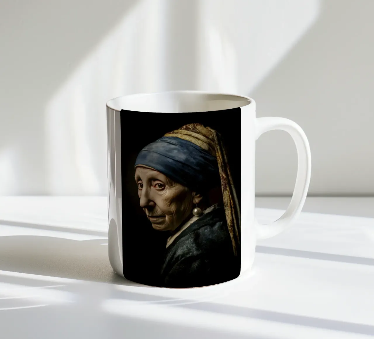 Ragazza d'epoca con orecchino di perla in stile Midcentury tazza in ceramica da Modern Muse