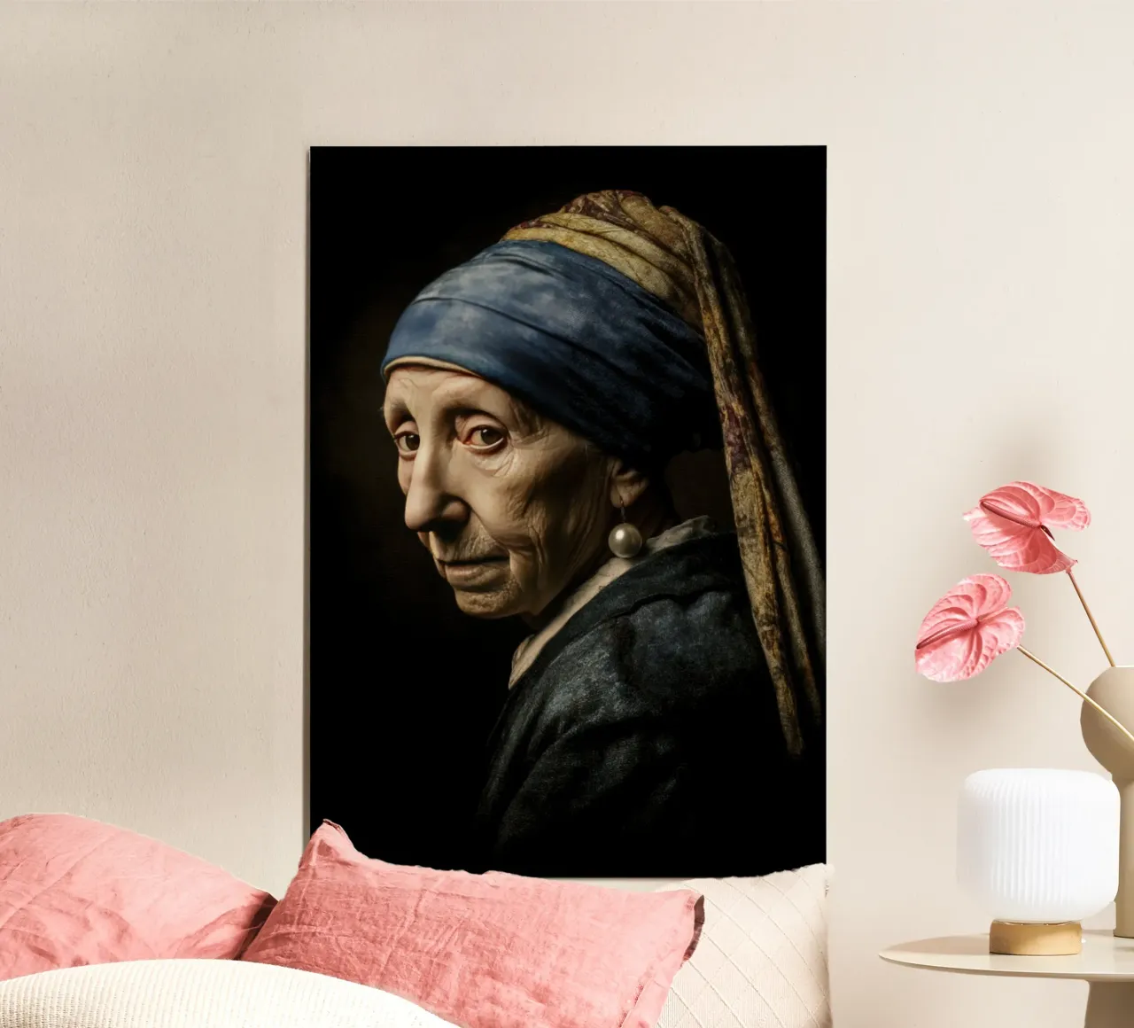 Ragazza d'epoca con orecchino di perla in stile Midcentury pannello forex da Modern Muse