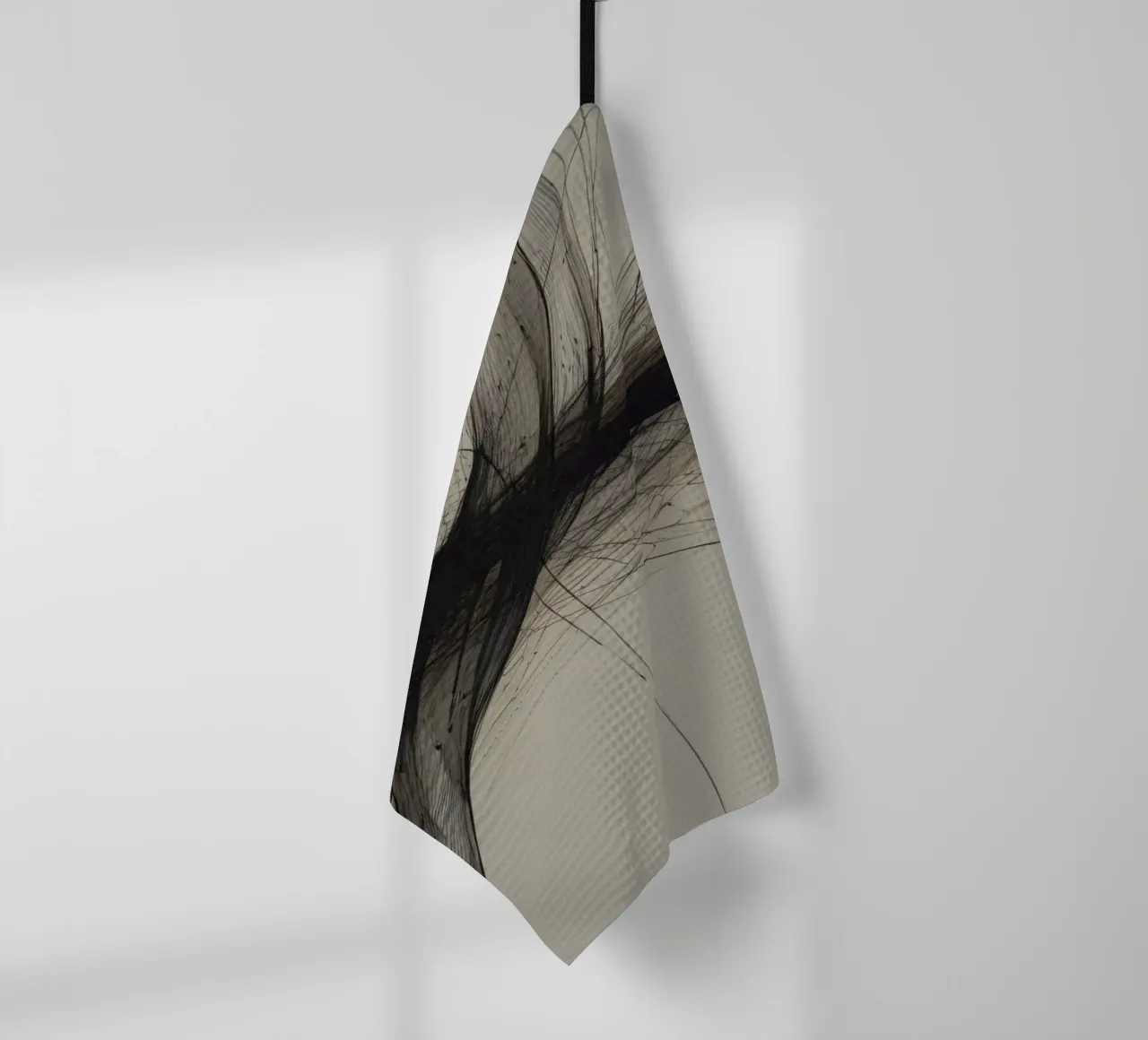 Abstract black and white design featuring intersecting lines tea towel by DesignDoodle