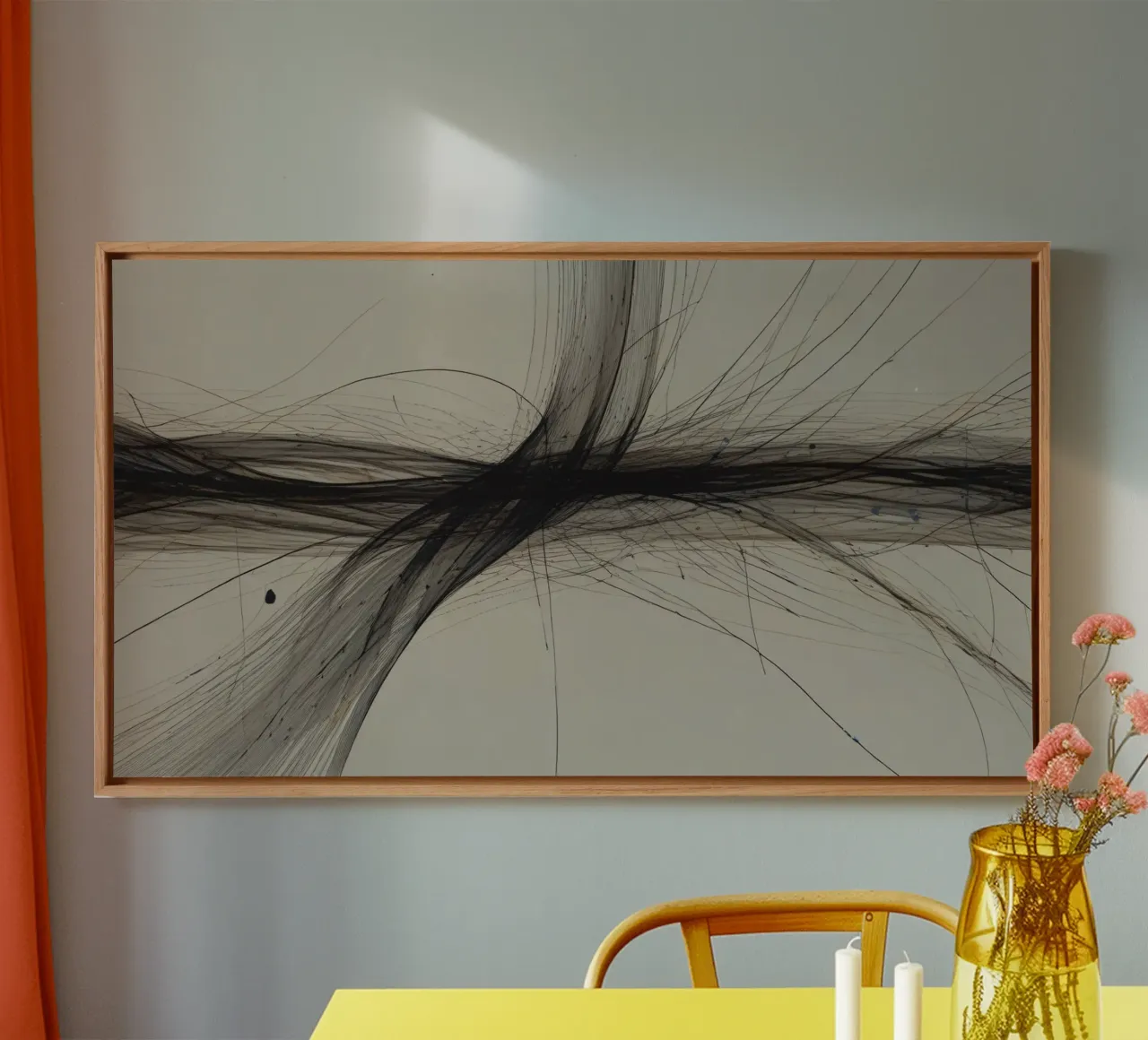 Disegno astratto in bianco e nero con linee che si intersecano tela da DesignDoodle