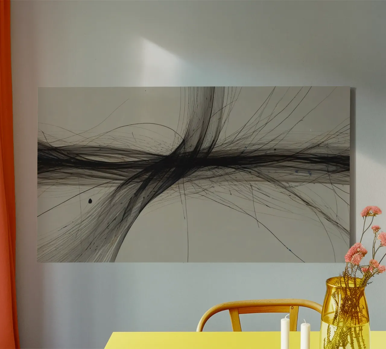 Disegno astratto in bianco e nero con linee che si intersecano tela da DesignDoodle