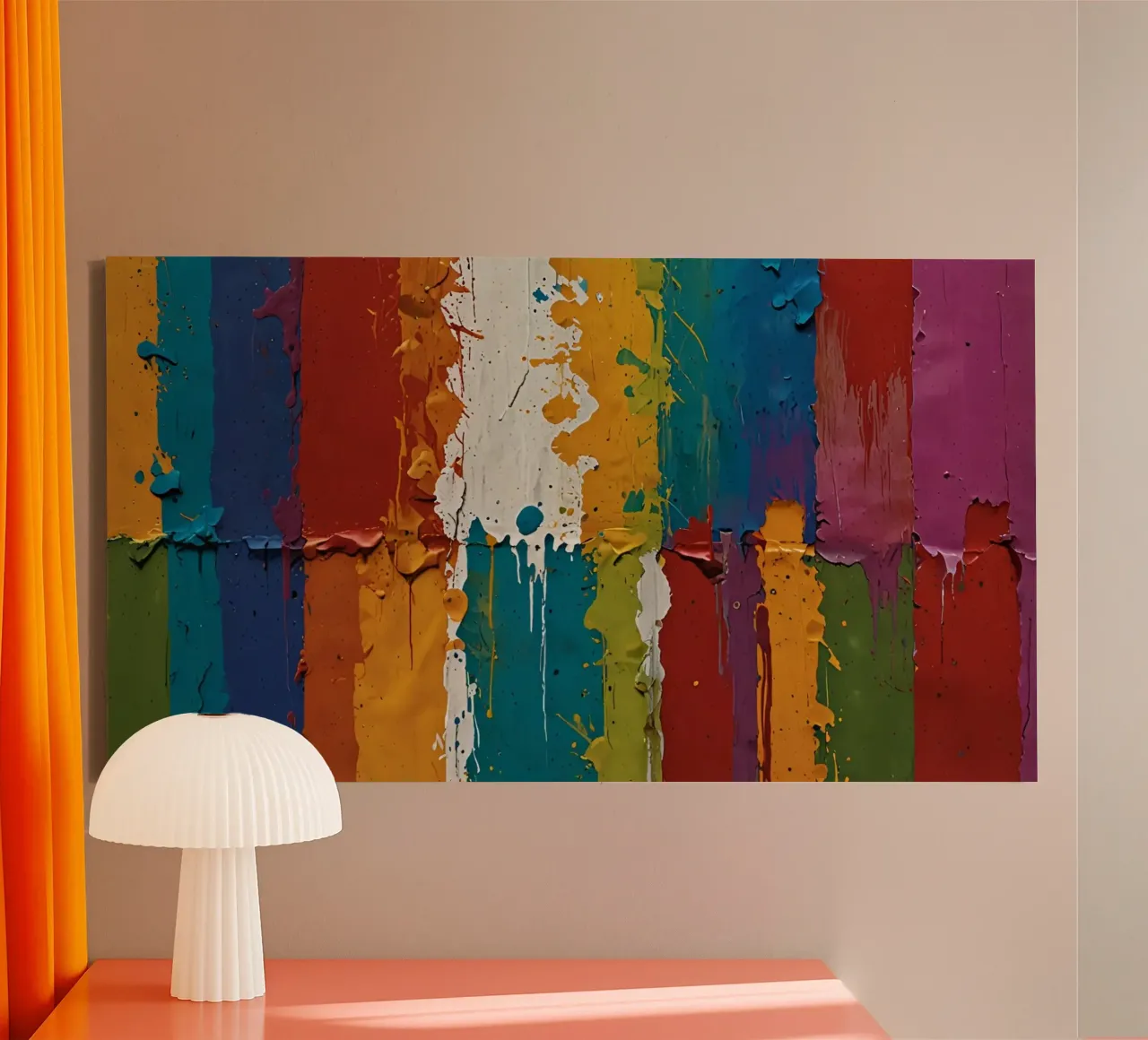 Levendige abstracte muurkunst met kleurrijke verfdruppels canvas met Baklijst van DesignDoodle