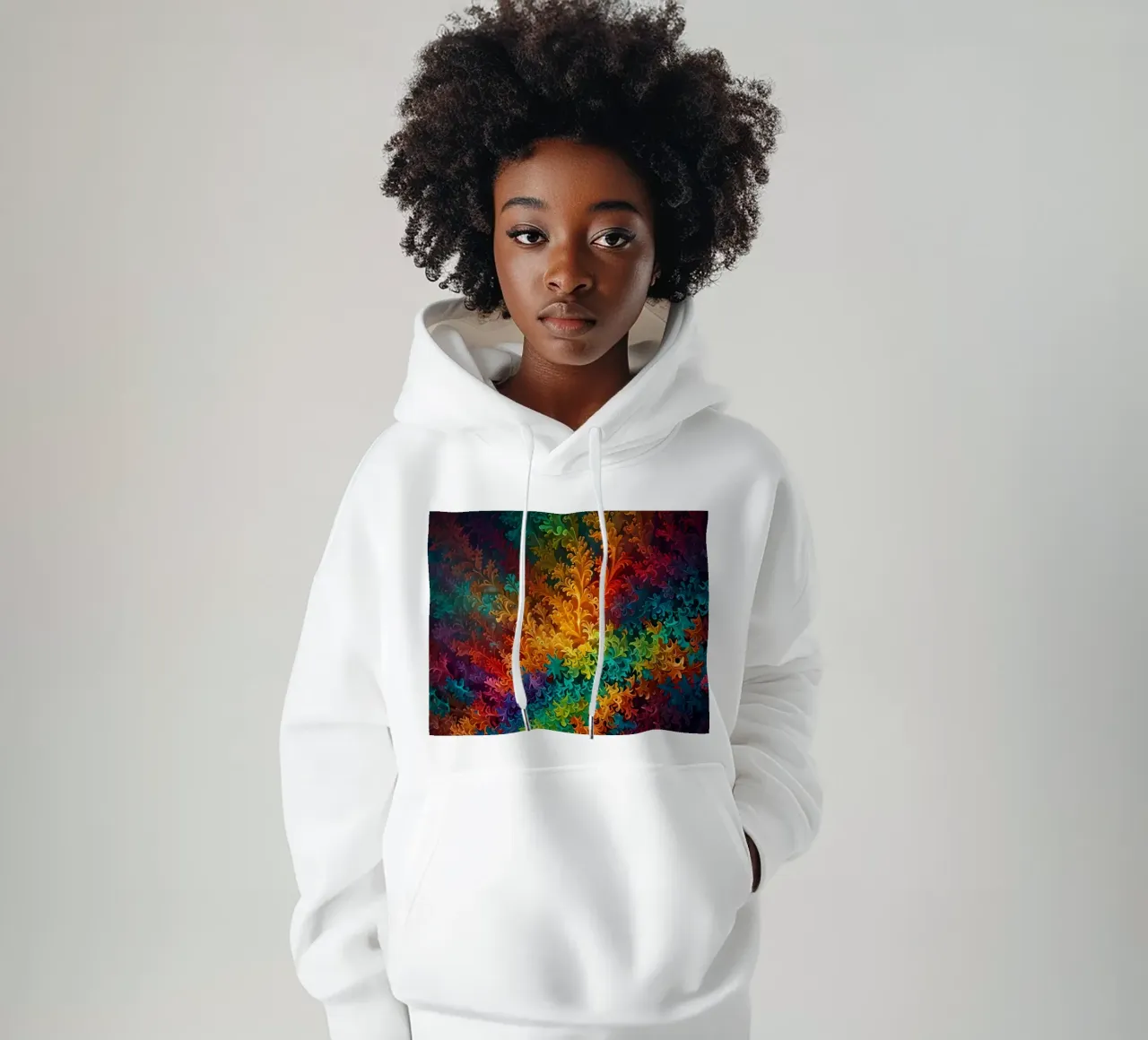 Motif abstrait fractal coloré ressemblant à des feuilles tourbillonnantes sweat à capuche de DesignDoodle