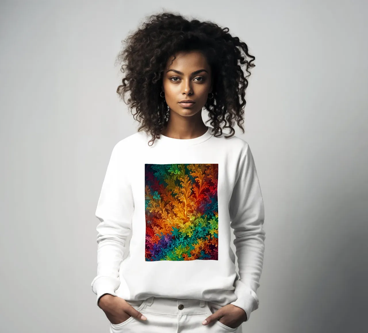 Motif abstrait fractal coloré ressemblant à des feuilles tourbillonnantes sweat de DesignDoodle