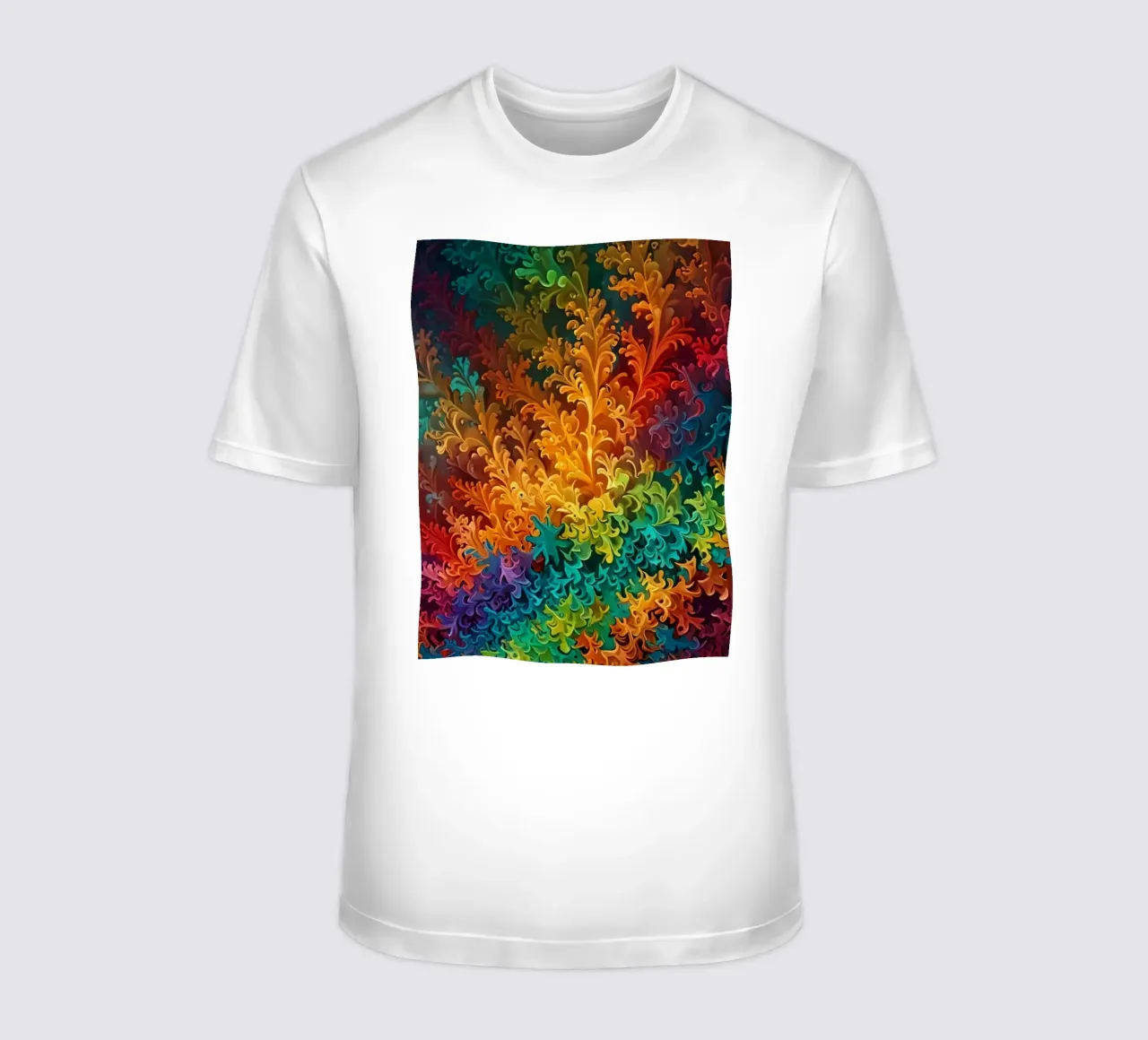 Colorful abstract fractal pattern resembling swirling leaves t-shirt by DesignDoodle