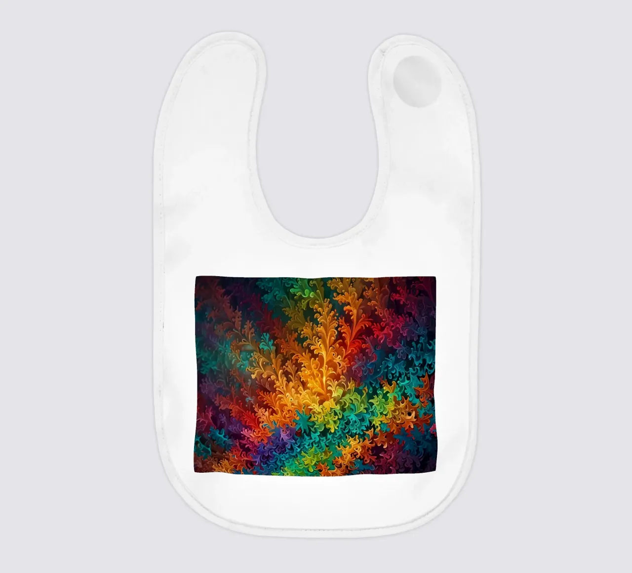 Colorful abstract fractal pattern resembling swirling leaves baby bib by DesignDoodle