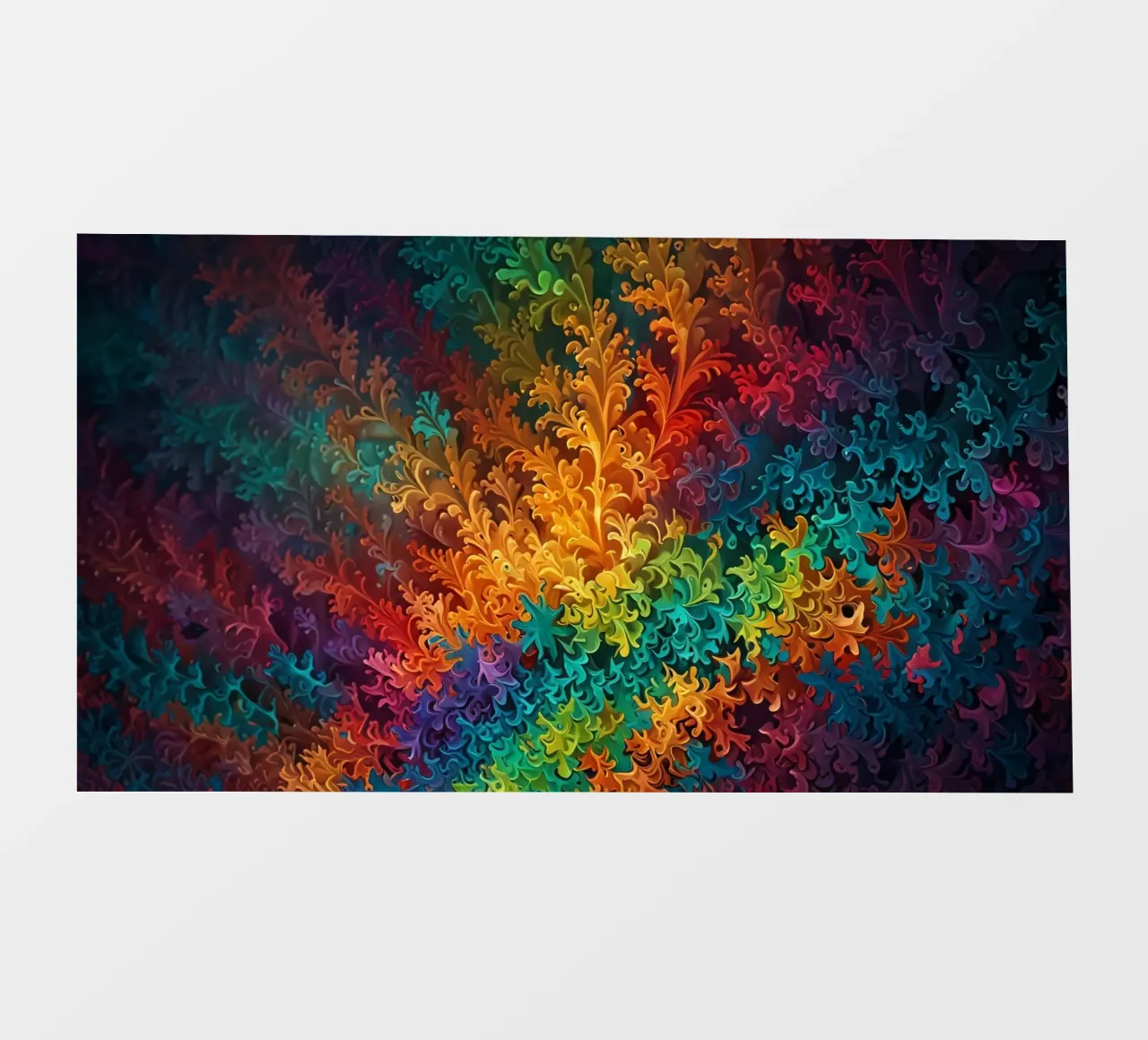 Buntes abstraktes fraktales Muster, das an wirbelnde Blätter erinnert Backlit Folie von DesignDoodle