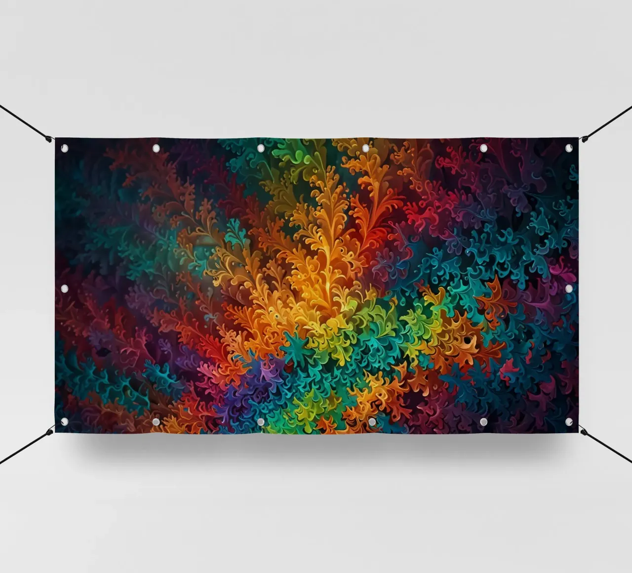 Motif abstrait fractal coloré ressemblant à des feuilles tourbillonnantes bâche pvc de DesignDoodle