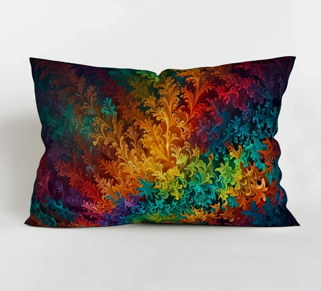 Motif abstrait fractal coloré ressemblant à des feuilles tourbillonnantes coussin de DesignDoodle