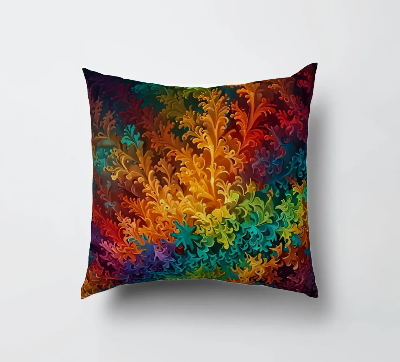 Motif abstrait fractal coloré ressemblant à des feuilles tourbillonnantes coussin de DesignDoodle