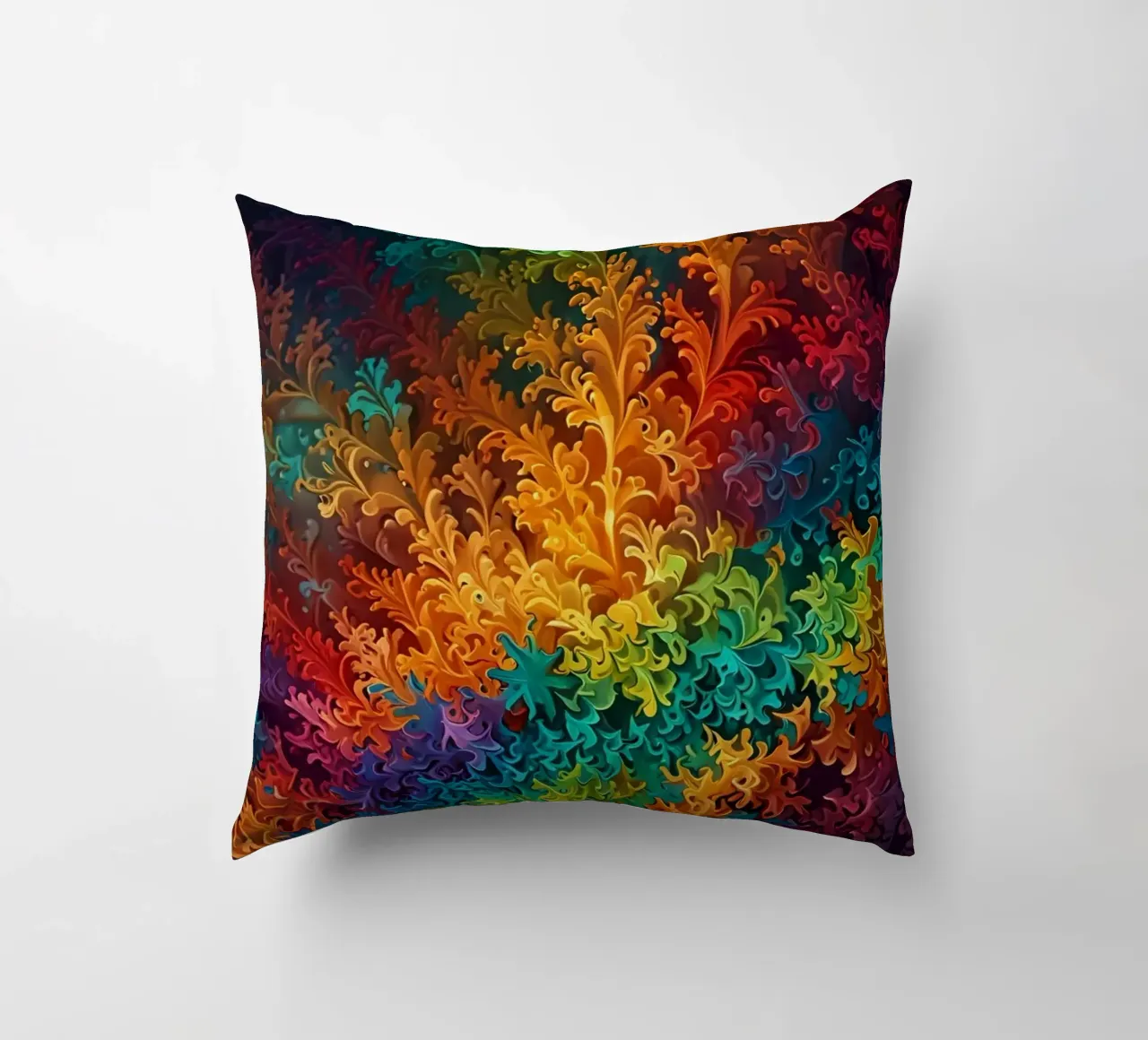 Motif abstrait fractal coloré ressemblant à des feuilles tourbillonnantes coussin de DesignDoodle