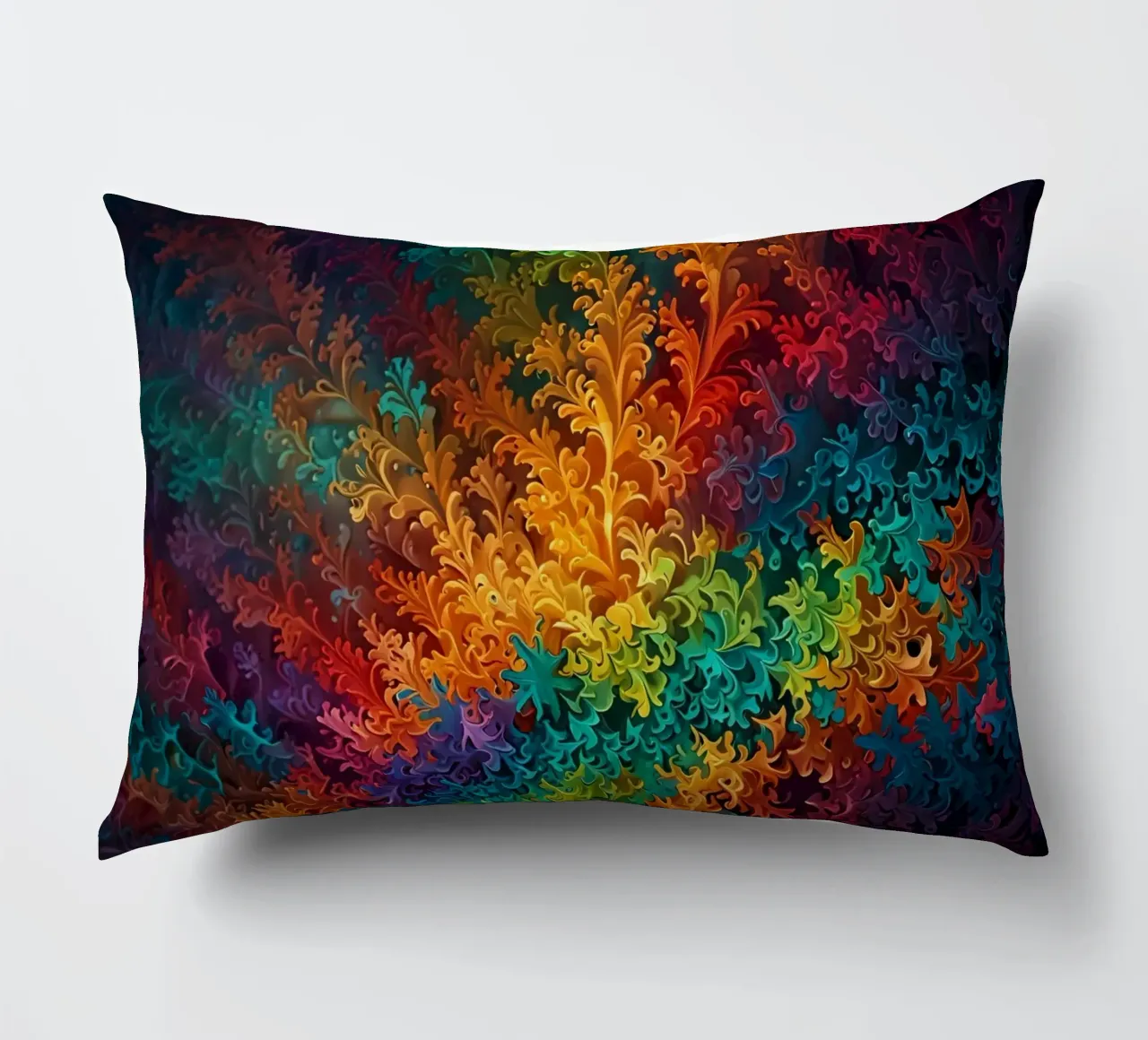 Motif abstrait fractal coloré ressemblant à des feuilles tourbillonnantes coussin de DesignDoodle
