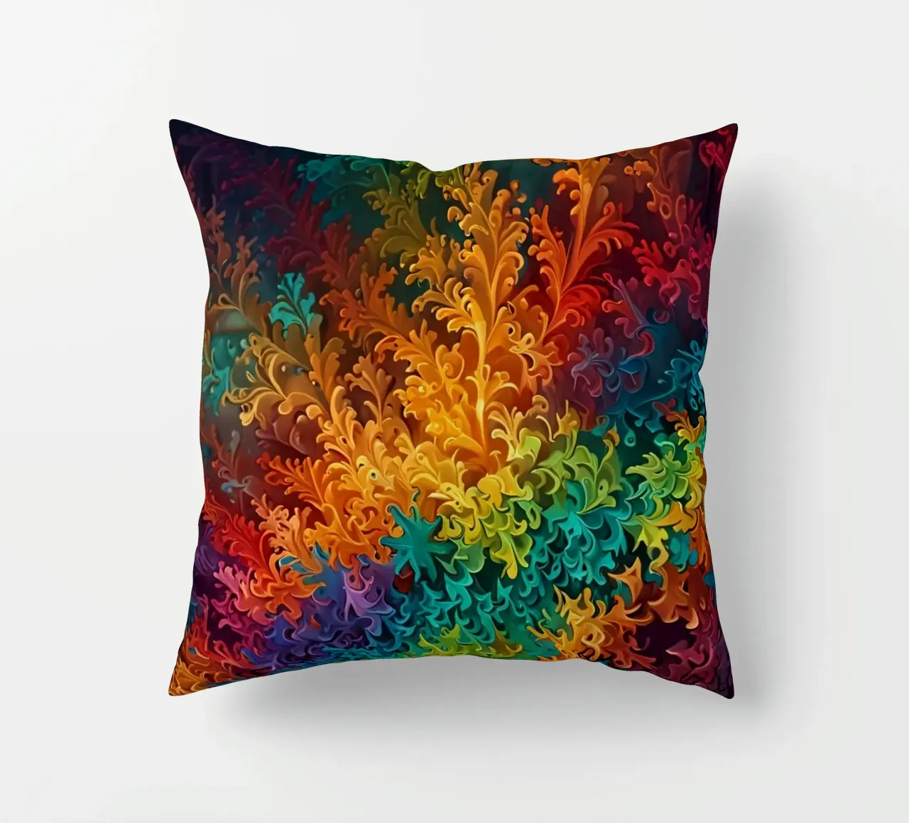 Motif abstrait fractal coloré ressemblant à des feuilles tourbillonnantes coussin de DesignDoodle