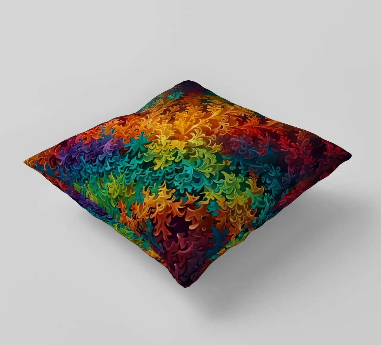Motif abstrait fractal coloré ressemblant à des feuilles tourbillonnantes coussin de DesignDoodle