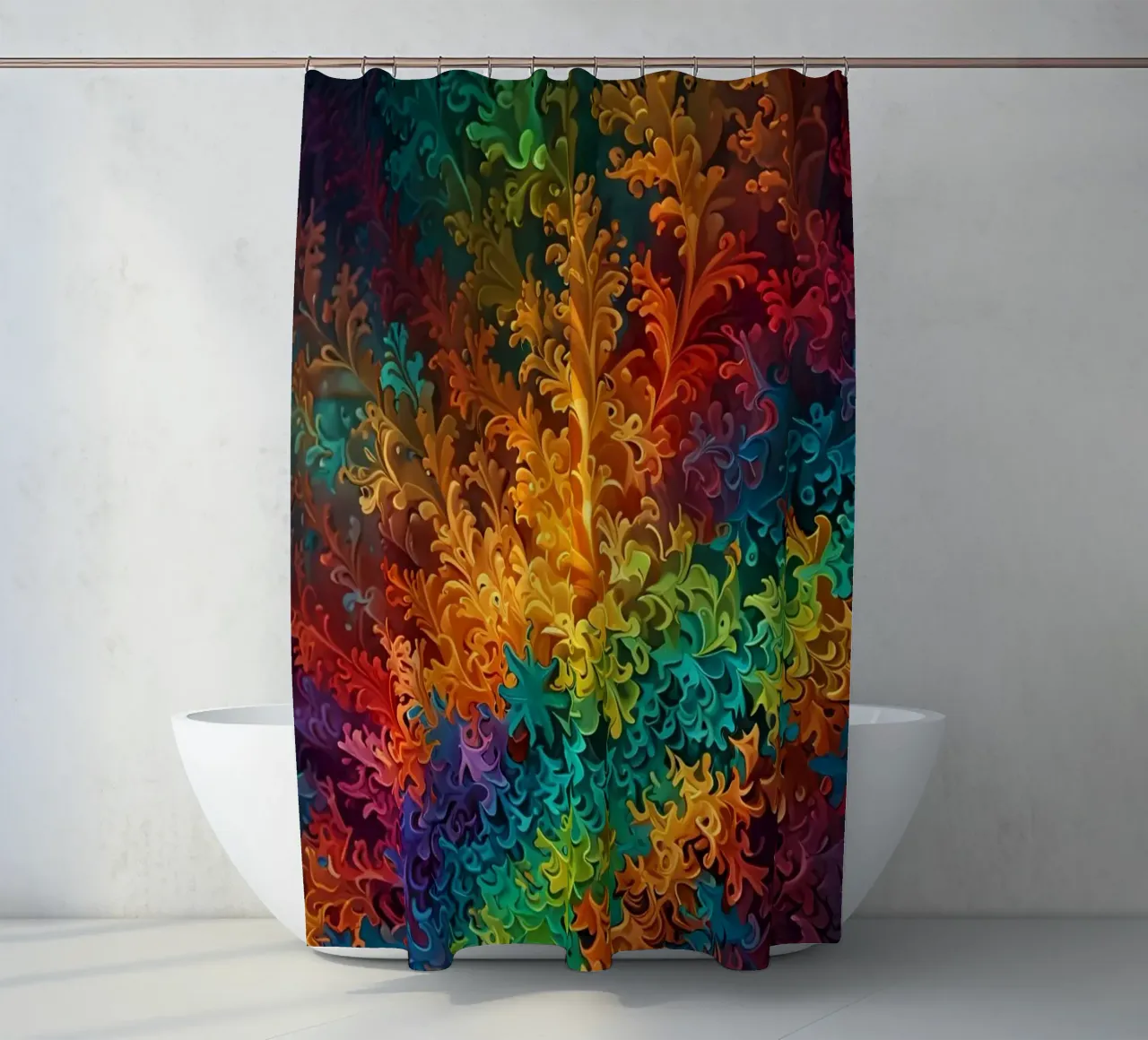 Kleurrijk abstract fractaal patroon dat lijkt op wervelende bladeren douchegordijn van DesignDoodle