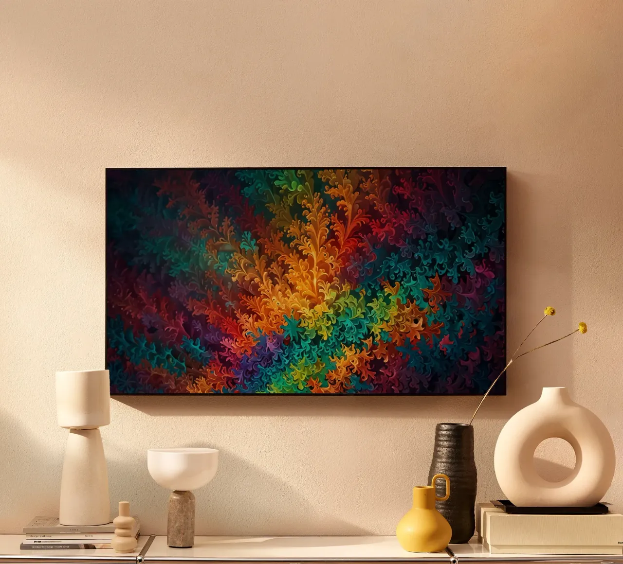 Colorful abstract fractal pattern resembling swirling leaves alu-dibond by DesignDoodle