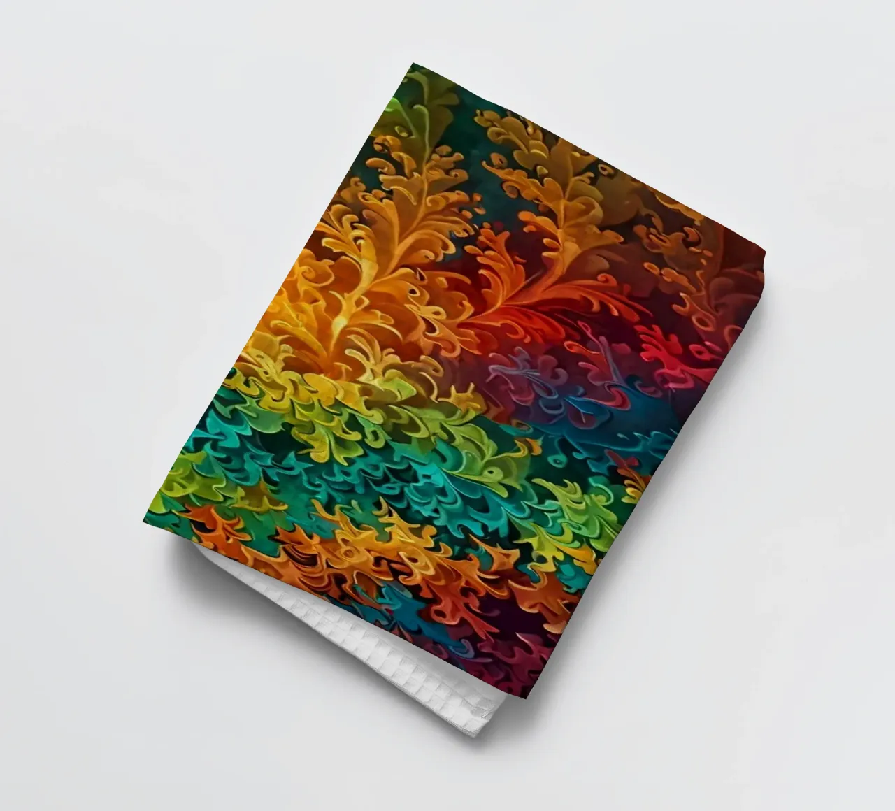 Motif abstrait fractal coloré ressemblant à des feuilles tourbillonnantes torchon de DesignDoodle