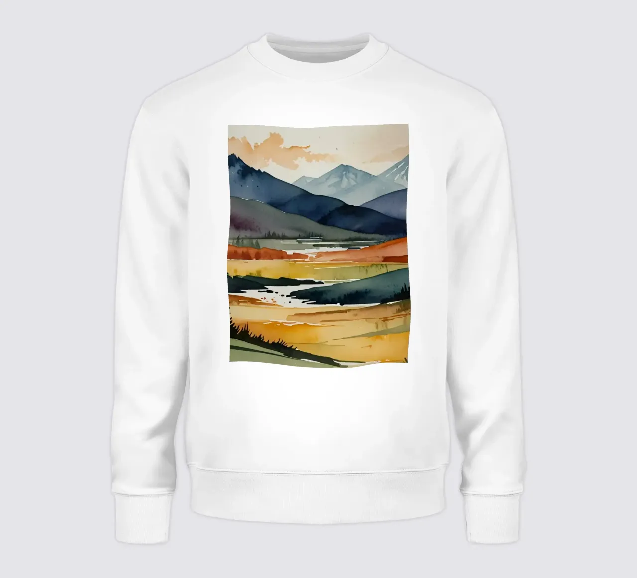 Sereno paesaggio ad acquerello con montagne e fiume felpa da DesignDoodle