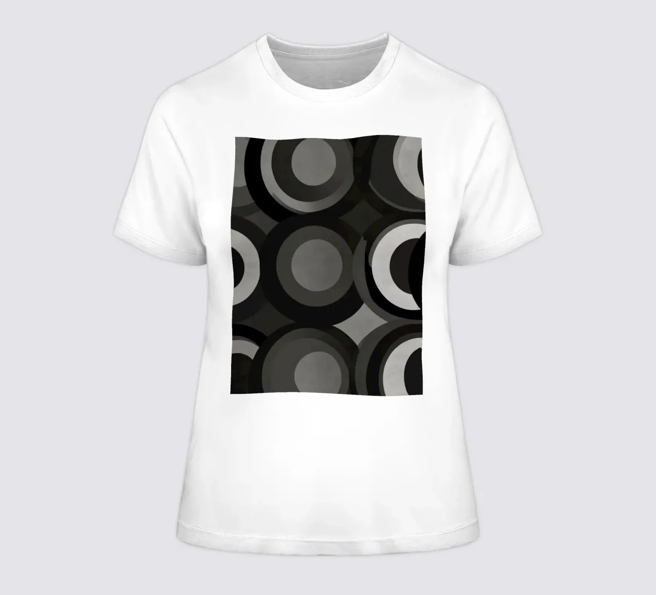 Abstract pattern of overlapping circles in various shades of women's fitted t-shirt by DesignDoodle