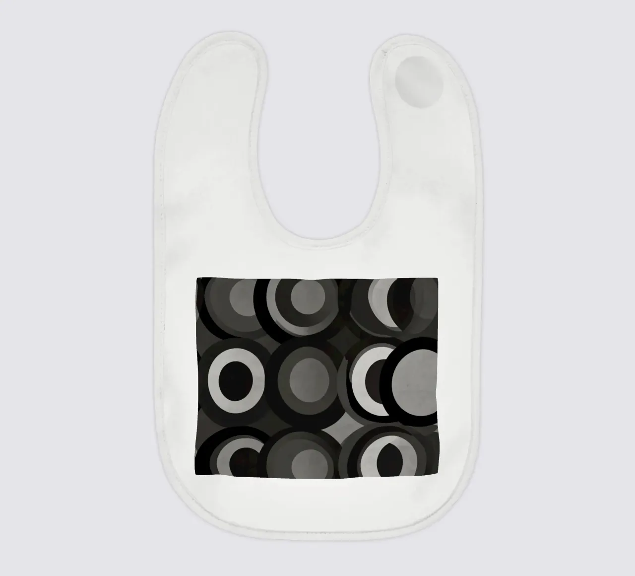 Abstract pattern of overlapping circles in various shades of baby bib by DesignDoodle