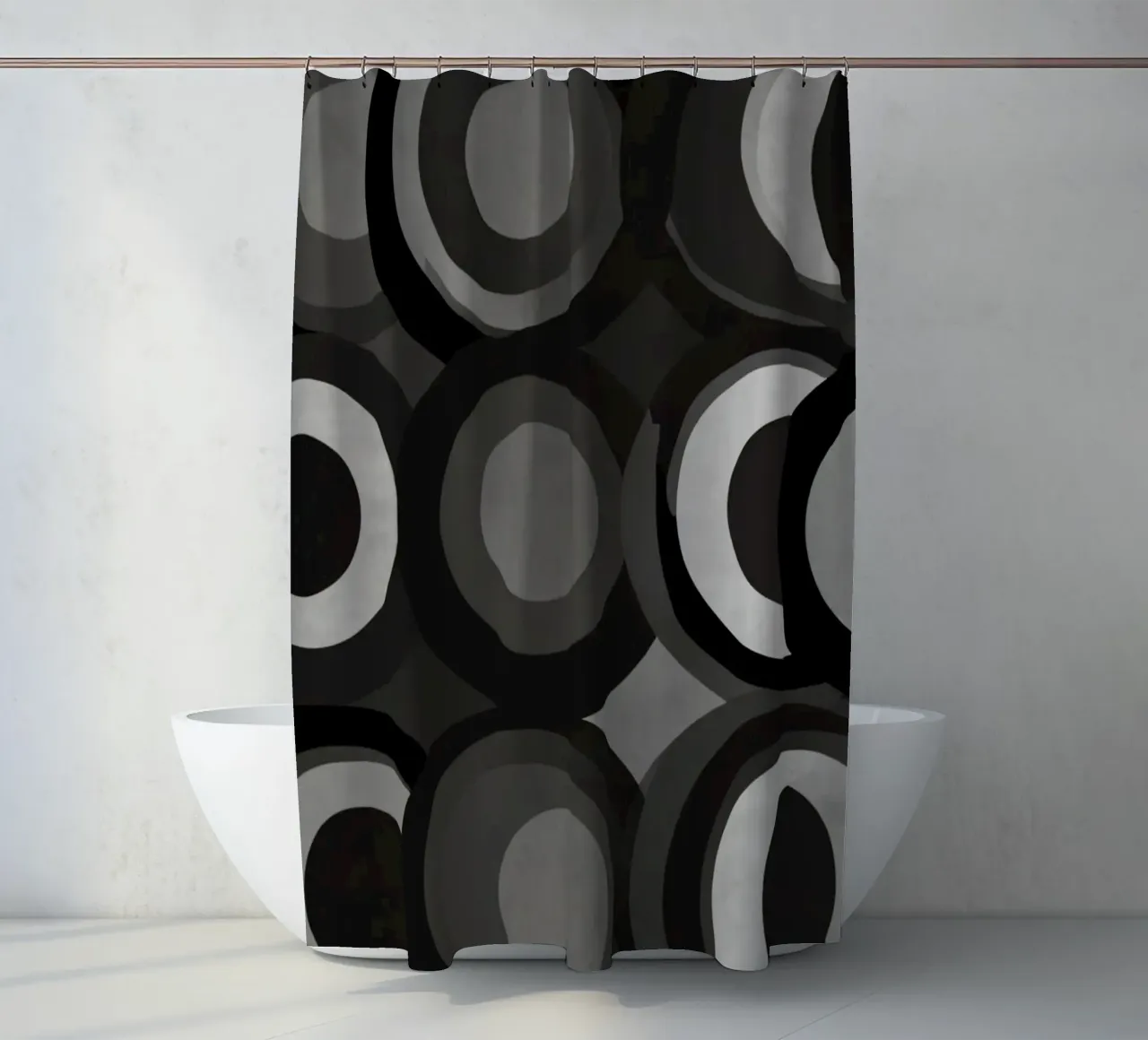 Abstract pattern of overlapping circles in various shades of shower curtain by DesignDoodle