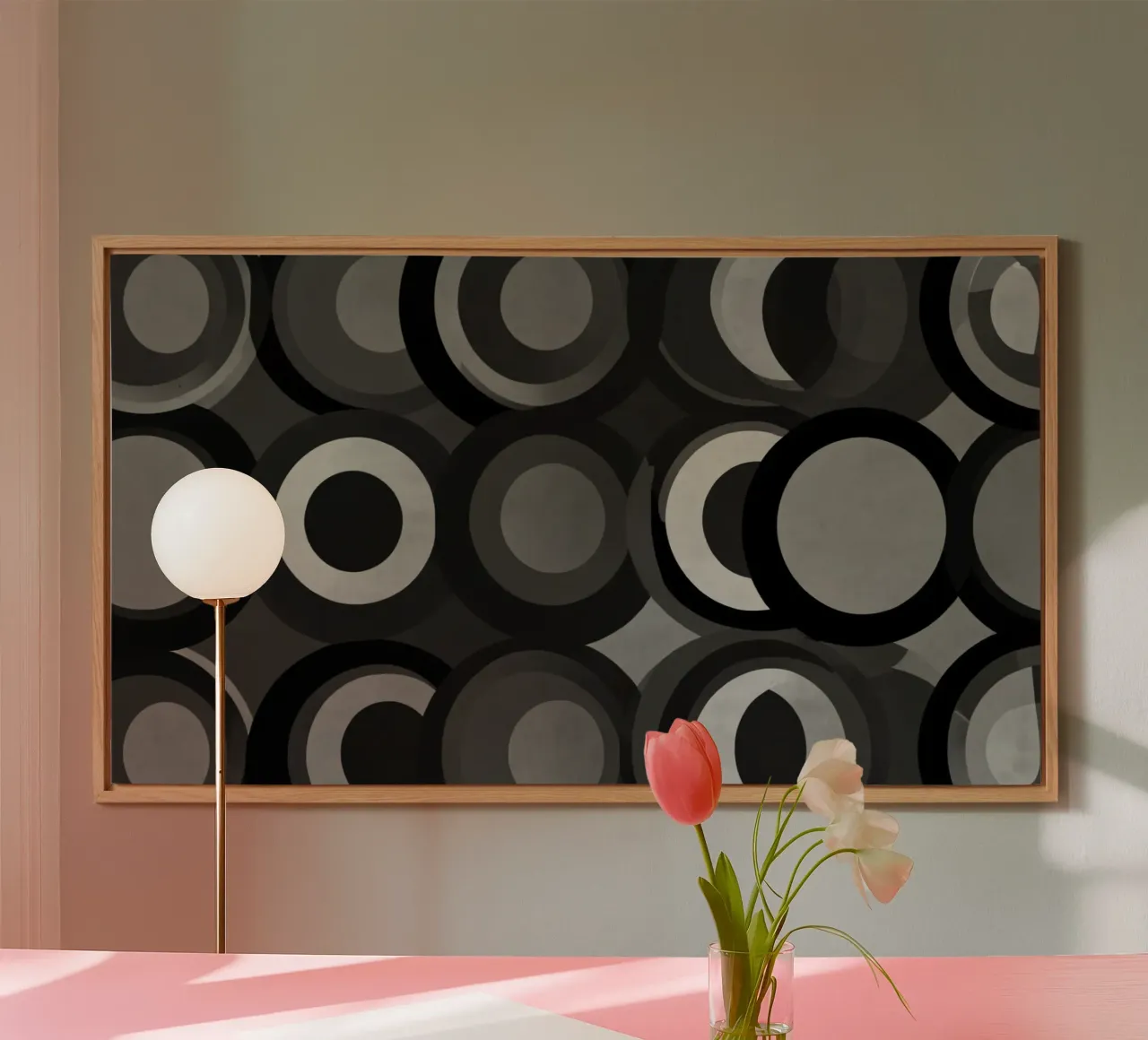 Abstract pattern of overlapping circles in various shades of alu-dibond by DesignDoodle