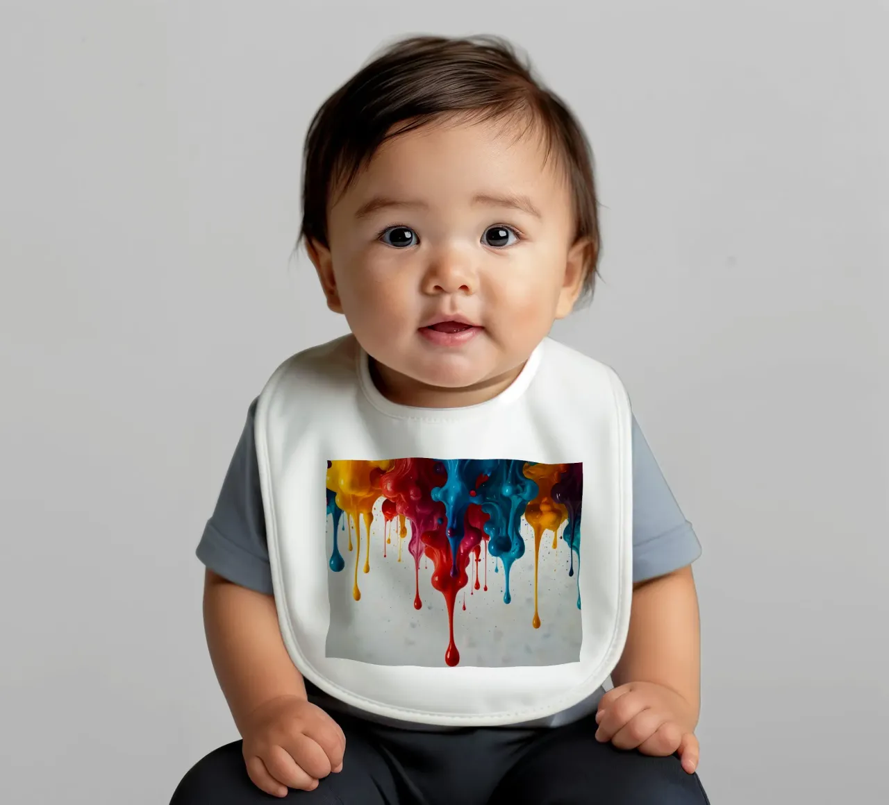 Vibrant paint drips cascading down a white surface baby bib by DesignDoodle