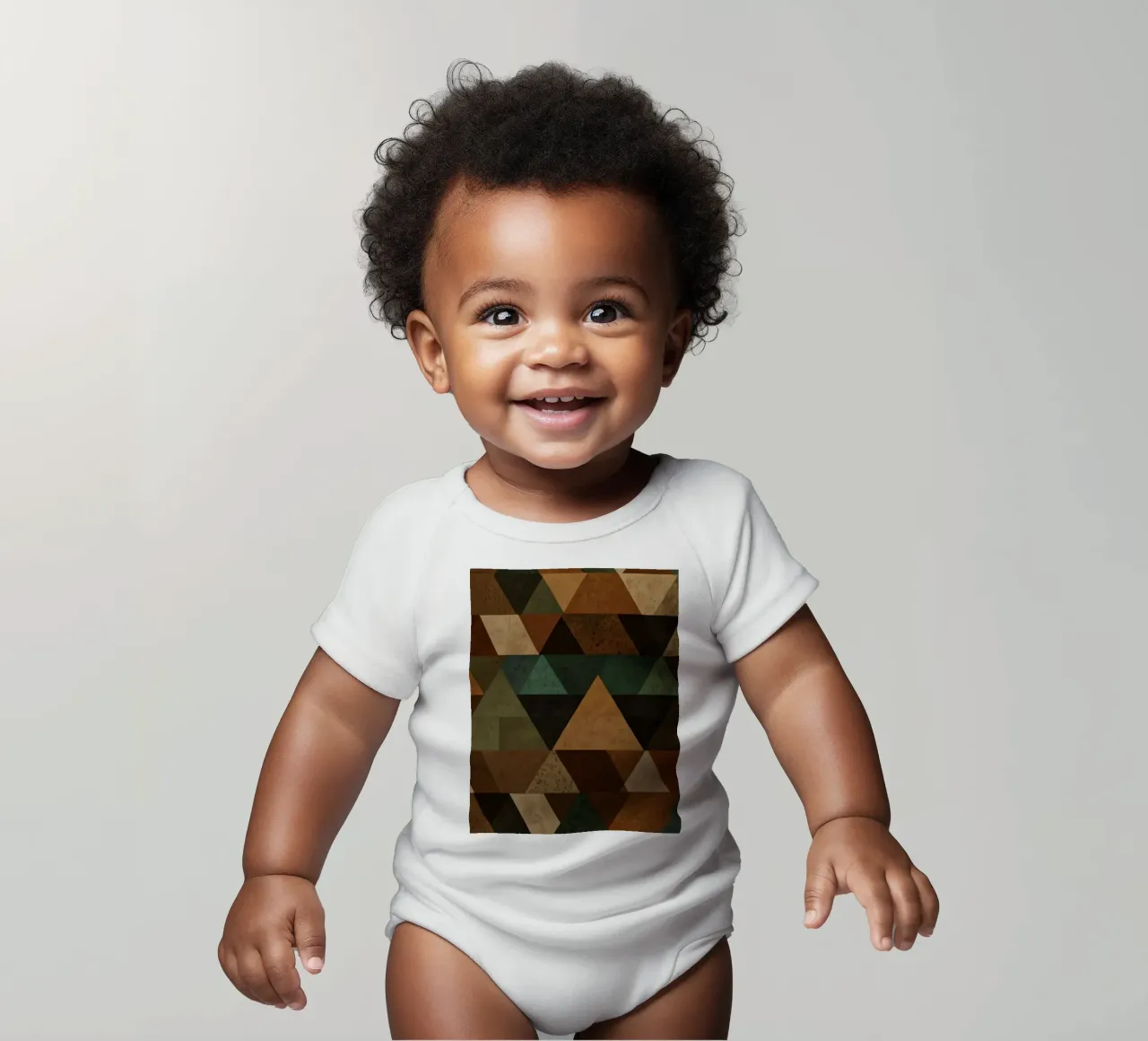 Colorful geometric pattern of alternating triangles in shade short-sleeve baby romper by DesignDoodle